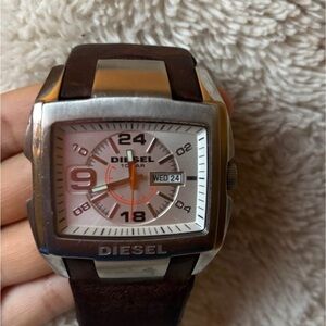 Diesel Silver and Brown Square Watch